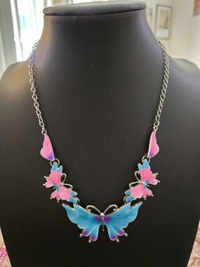 Butterfly Accent Pink & Blue Necklace - Women Jewelry